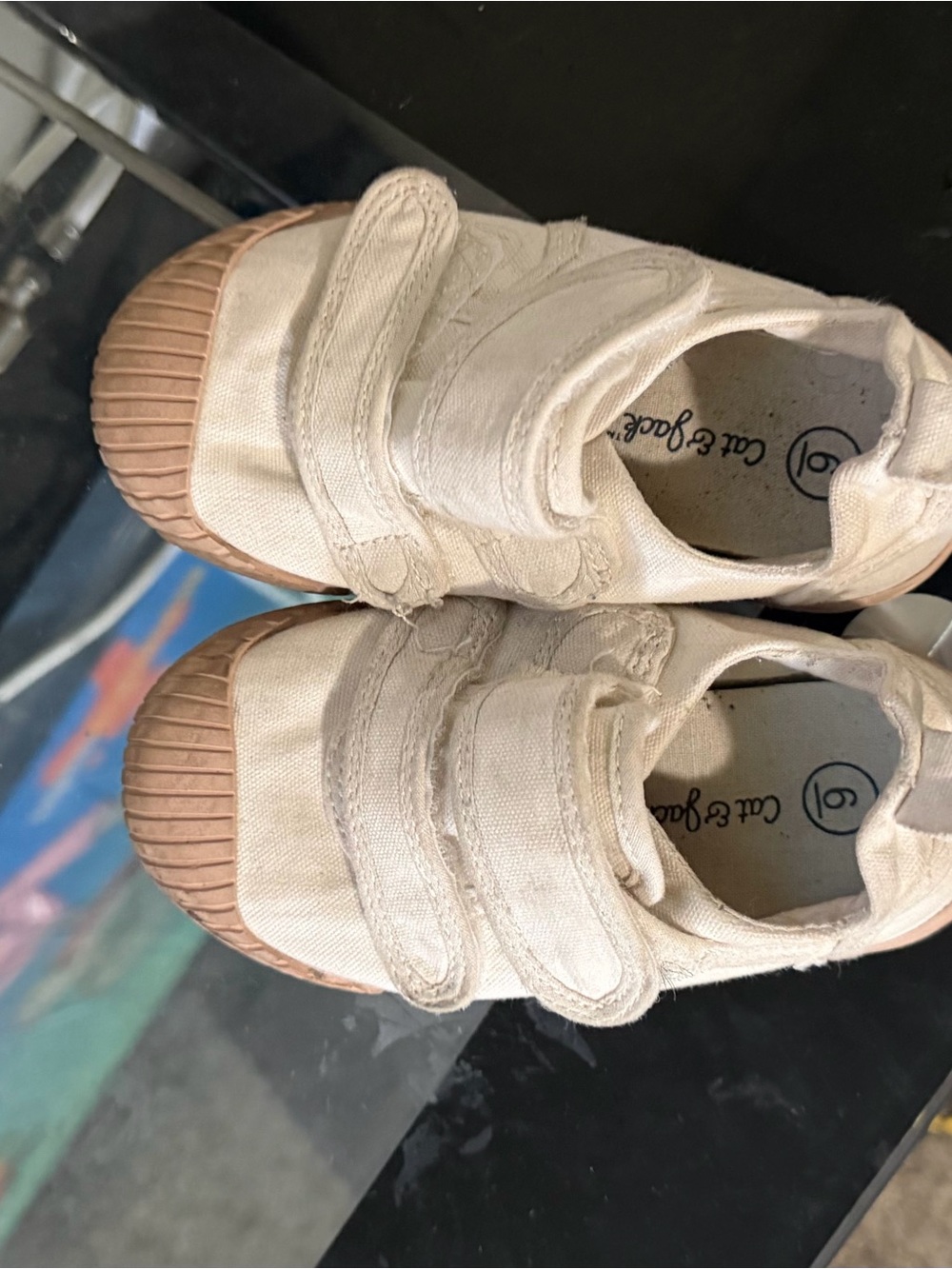 Target Kids Canvas Velcro Sneakers in Cream with Tan Toe Caps
